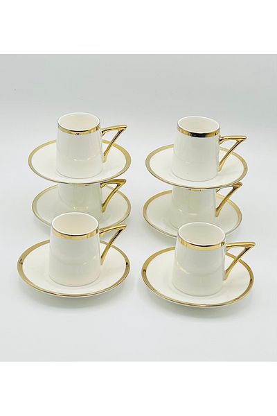 Tekbir White and Gold Porcelain Coffee Cup Set - Tekbir