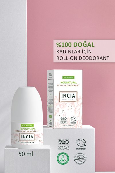 Incia %100 Doğal Roll On Deodorant Kadınlar İçin Ter Kokusu Önleyici Lekesiz 50 ml X 2 Adet