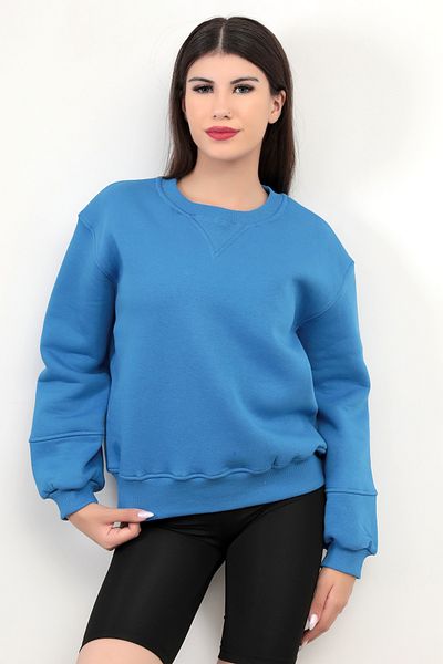 GİYSA Hanorac albastru V Rabina pentru femei - amestec de bumbac cu trei fire, guler de bază - 2574