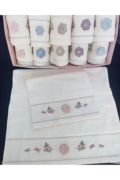 Fiesta Home Πετσέτα κοριτσιού Fiesta Mother 3D Embroidered Cream Bamboo - 50X90/30X50 (6 Τεμάχια)