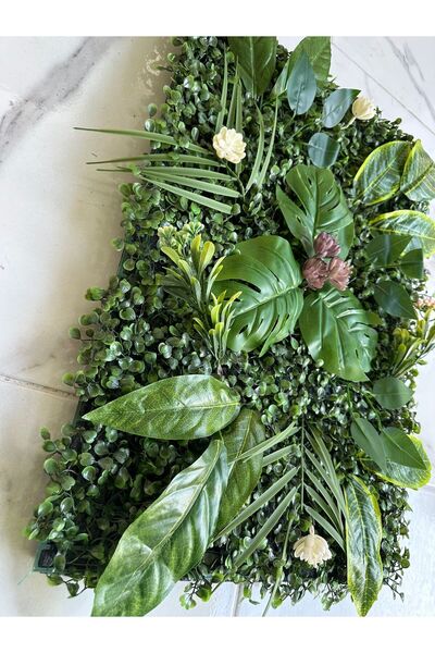 VEAL STORE Yapay Çiçek Duvar Kaplama 60'40 Cm Panel Şimşir Dik Duvar Uygulama Çim Dikey Bahçe 1.Kalite