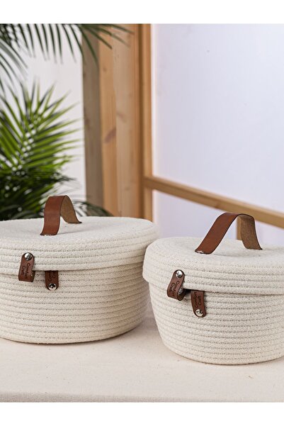 Comfort Craft Jute Multi-Purpose 2-Piece Basket Set with Lid | White