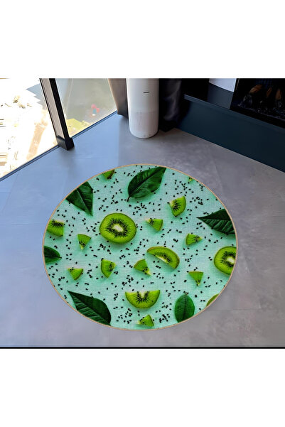 Rugs Modern Halı Green Tones Leaf and Kiwi Patterned Round Woven Base Modern ...