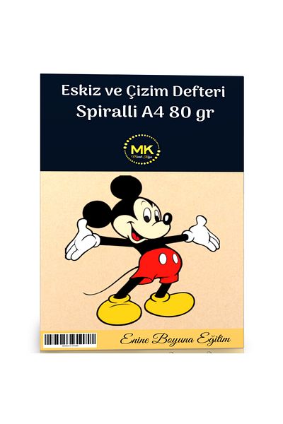 Enine Boyuna Eğitim Cartoon Themed Sketch and Drawing Notebook Kraft Spiral 100 Sheets A4 80 Gr