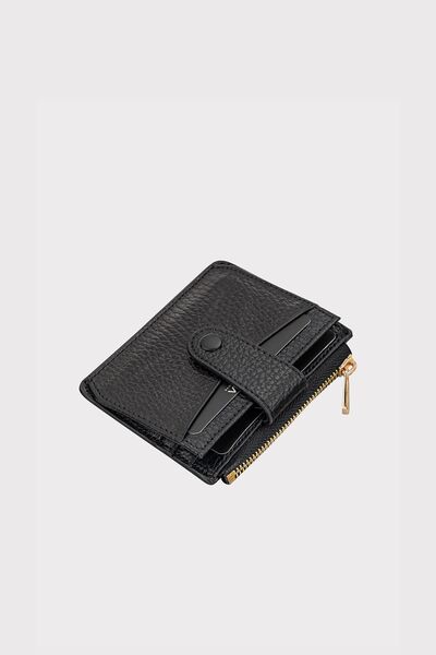 Garbalia Gallen Unisex Black Genuine Leather Card Holder Wallet - Zippered and Money Compartment