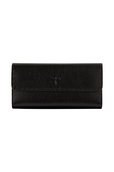 Garbalia Paris Genuine Leather Saddler Stitched Black Women's Portfolio Wallet with Phone Compartment