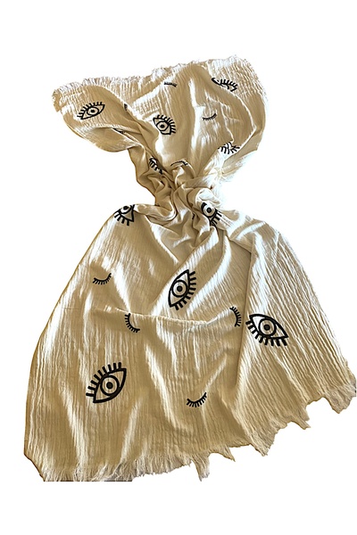 leillART Cotton Muslin Fabric - Eye Patterned Women's Peshtemal, Beach and Sea Towel