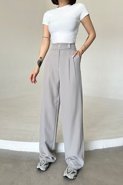 Maude Women's Gray High Waist Side Closure Wide Leg Palazzo Pants