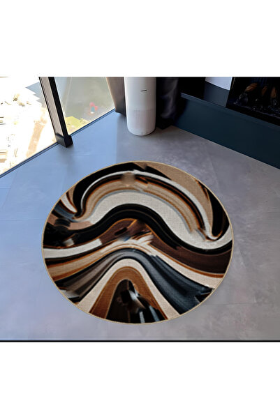 Rugs Modern Halı Dark Tone Multicolor Mixed Abstract Patterned Round Woven Ba...