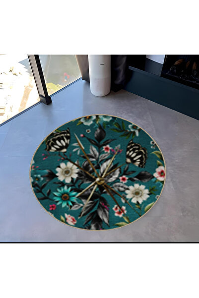 Rugs Modern Halı Petroleum Green Theme Floral Flowers Patterned Round Woven B...