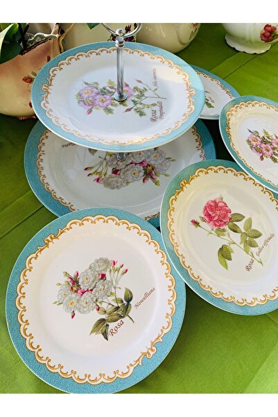 mona roza collection Londra'dan Vintage Bone China Kemik Porselen Çiçekli 4 K...