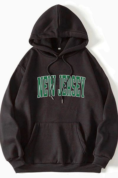 Pink Sky Φούτερ με στάμπα New Jersey Unisex Oversize Μαύρη κουκούλα