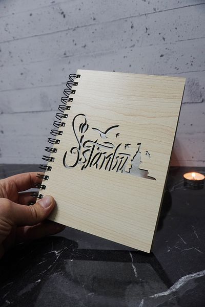 markcat Istanbul Concept Design - Caiet de jurnal cu copertă din lemn - Caiet fără linii pentru agendă și călătorie