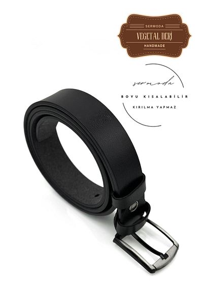 sermoda Μαύρο παντελόνι από φυτικό δέρμα 33 mm με ίσια ζώνη