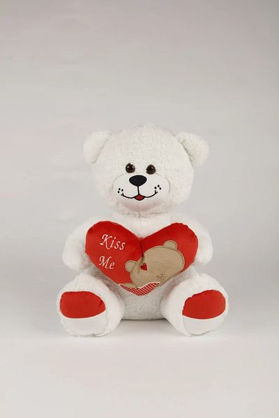 Pufu Toys 45 Cm Kiss Me Embroidered White Plush Teddy Bear