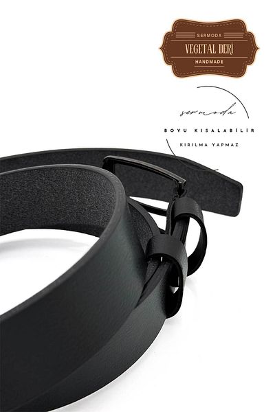 sermoda Μαύρο παντελόνι από φυτικό δέρμα 33 mm με ίσια ζώνη