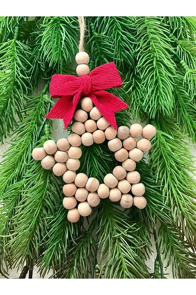dodido wooden toys Star Christmas Tree Ornament with 3 Natural Wooden Beads and Ribbon