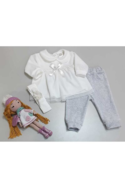 Sönmez Baby TÜL ETEKLİ KADİFE KIŞLIK ÜÇ PARÇA KIZ BEBE TAKIMI