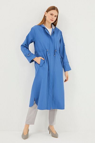 Zühre Hooded Indigo Trench Coat 13433