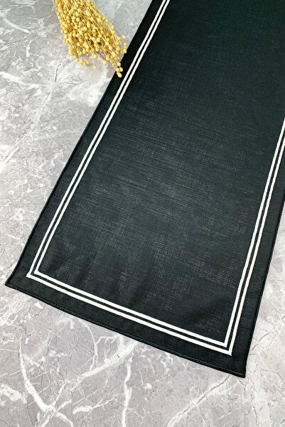 WEARE2 40x110 cm Runner brodat cu dungi duble alb-negru cu efect de in