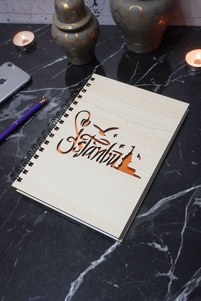 markcat Caiet de design Istanbul cu copertă din lemn - Agenda - Jurnal - Caiet fără linii - cadou