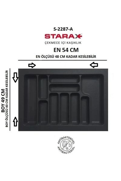 STARAX S-2287-Gp Drawer - 60 Pieces Antibacterial Spoon, Gray, Cut between En:54-48 D:49-40 cm