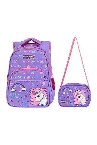 Just Polo Lilac Unicrn Patterned - Waddell Licensed Girls Primary School Backpack and Lunchbag