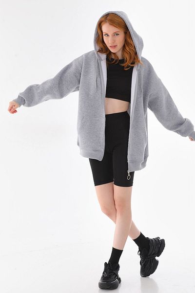 Pink Sky Oversize Zippered Sweetshirt