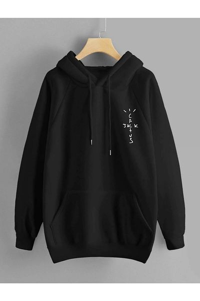 Pink Sky Φούτερ Unisex Μαύρο Καγκουρό με στάμπα με τσέπες