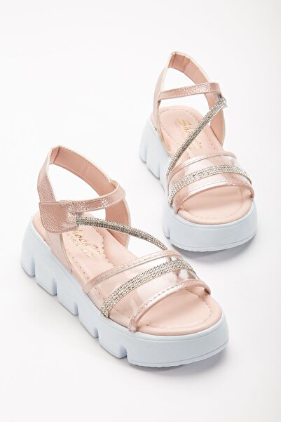 BDKButik Sandale pentru fete cu talpă înaltă, sandale cu strasuri cu velcro