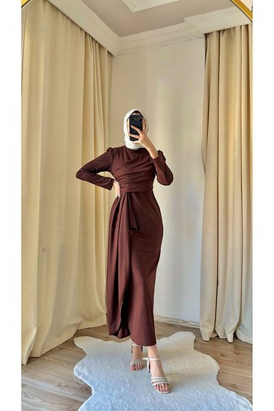 modasusev Καφέ φόρεμα Scuba Draped