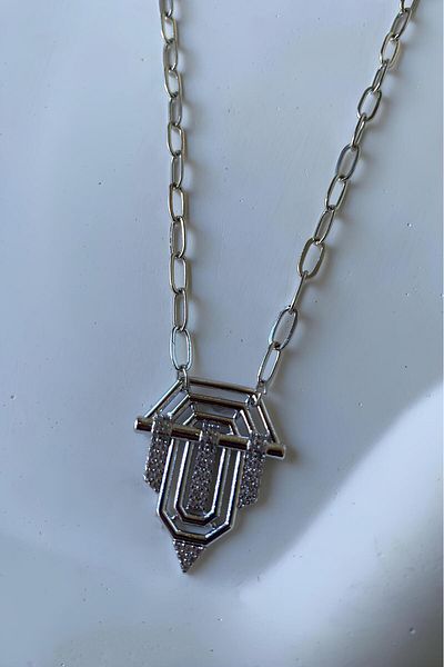 The Collection Serenay Silver Zircon Stone Necklace - Non-tarnish Steel Design
