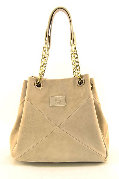 HNB Γυναικεία τσάντα ώμου Nude Suede - Λεπτομέρεια με λουράκι αλυσίδας και φυσούνα