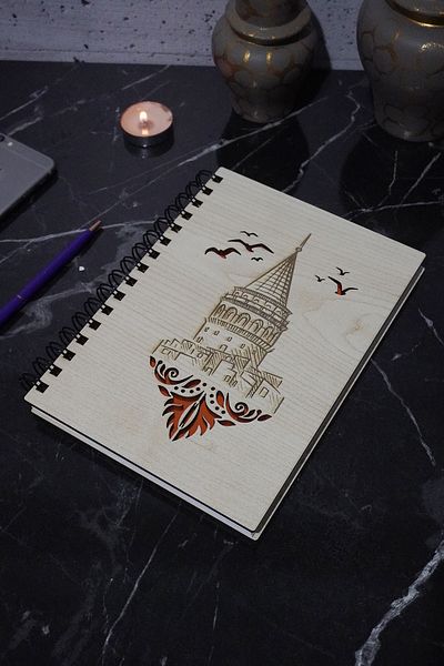 markcat Galata Tower Concept - Caiet din lemn Agenda zilnică Caiet fără linii Caiet de amintiri
