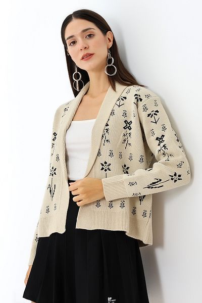 Devinka Cardigan de damă cu guler de haină cu model