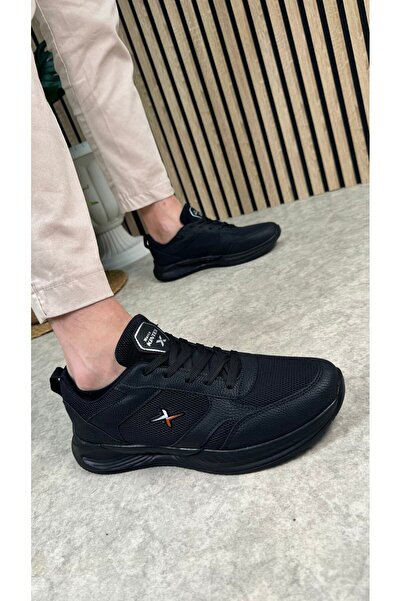 Allyup حذاء رياضي رجالي كاجوال شبكي أسود يسمح بمرور الهواء برباط ونعل سميك وم...