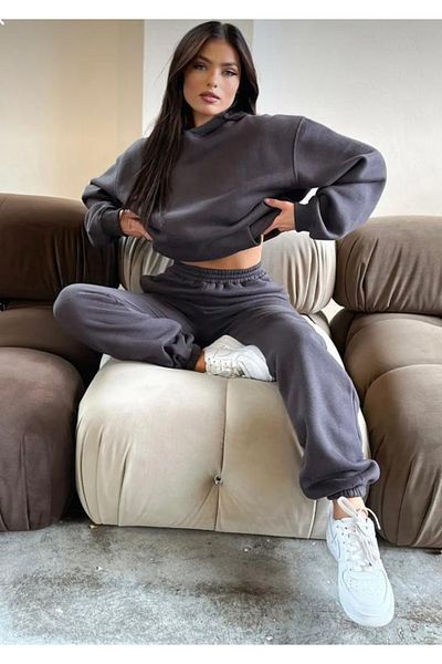 CAST COLLECTİON Σετ γυναικεία αθλητική φόρμα Anthracite Color Oversize