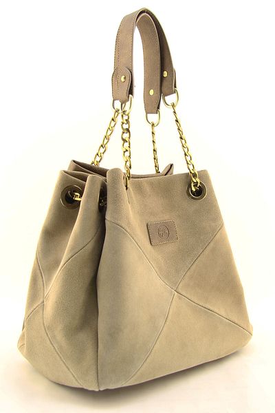 HNB Γυναικεία τσάντα ώμου Mink Suede - Λεπτομέρεια με λουράκι αλυσίδας και φυσούνα