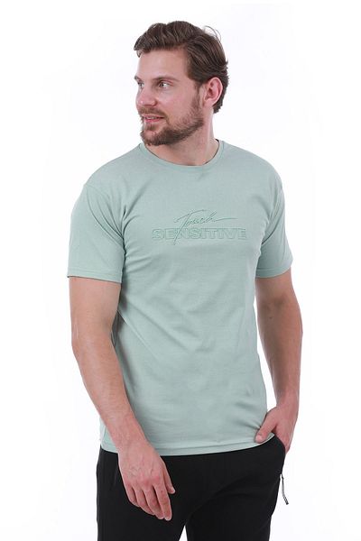 WERRONİ Men's Slim Fit Touch Sensitive Printed Mint Color T-Shirt