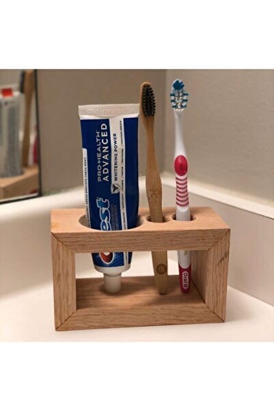 Genel Markalar Ahşap Diş Fırçalık & Macunluk Organizer Banyo Rafı