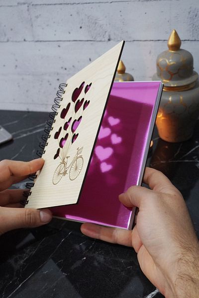 markcat Wooden Notebook - Bicycle Balloon Pattern, Diary Unlined Notebook, A5 School Notebook - Gift for Lover