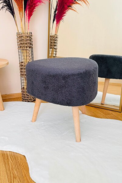 Bounteous Bohem Tarz Teddy Kumaş Üçgen Puf, Makyaj Taburesi, Bench, Füme