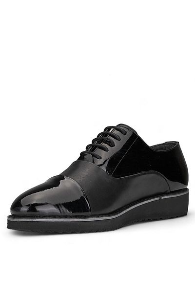 İmerShoes Pantofi de zi cu zi ocazional pentru bărbați din piele lăcuită neagră, cu șireturi, cu talpă neagră, pantofi clasici Pv-603