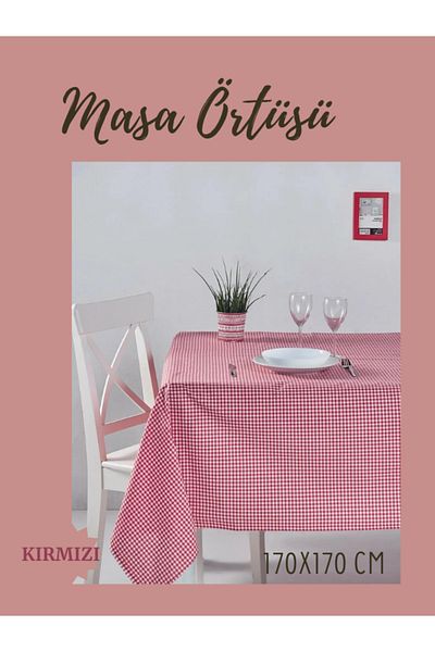 HAPPY TİME 170x170 cm Gingham Tablecloth - Picnic Cloth, Rectangular Floor Table
