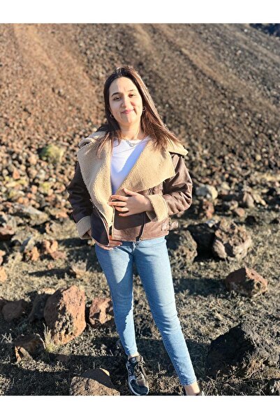 ARV MODA FASHİON THAT İNSPİRES Faux Suede Crop Biker Jacket with Faux Fur Inside