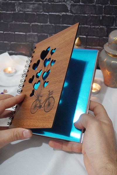 markcat A5 Spiral Bicycle Wooden Notebook - with Balloons and No Line - Gift High School