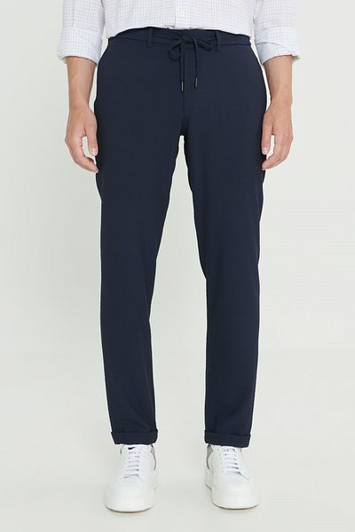 ALTINYILDIZ CLASSICS Μπλε Navy Slim Fit Stretch Waist Tie Παντελόνι με λεπτή εφαρμογή - Seersucker Pattern