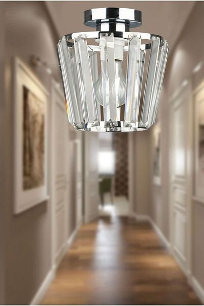 MİNAYS Diana Model Plafonier - Chrome Crystal Stone Detailed