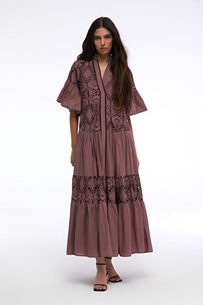By Mare Style Amata-Pure Organic Cotton Plum Long Shirt Dress