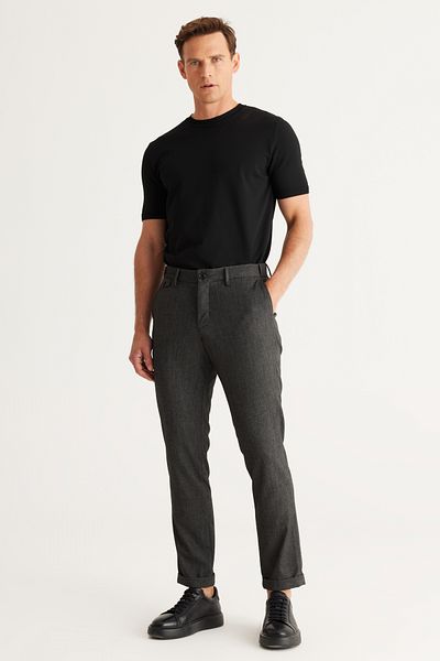 ALTINYILDIZ CLASSICS Pánské černé Slim Fit Slim Fit boční kapsa Tweet klasické látkové kalhoty se vzorem a elastickým pasem